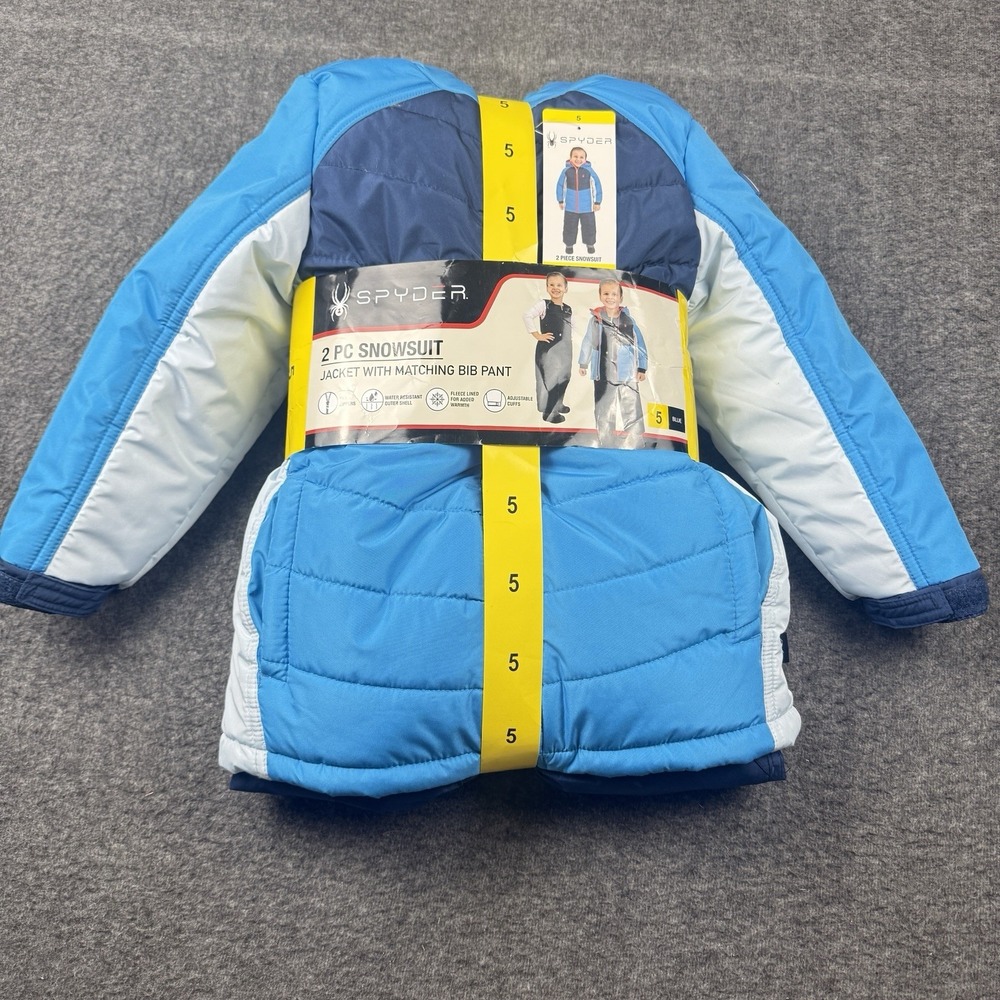 Spyder 2-Piece Snowsuit Jacket & Matching Bib Pants Size 5 Kids Boys Blue NEW